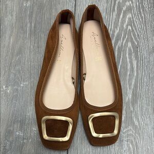 Aurelian Brown Suede Flats with Gold Buckle